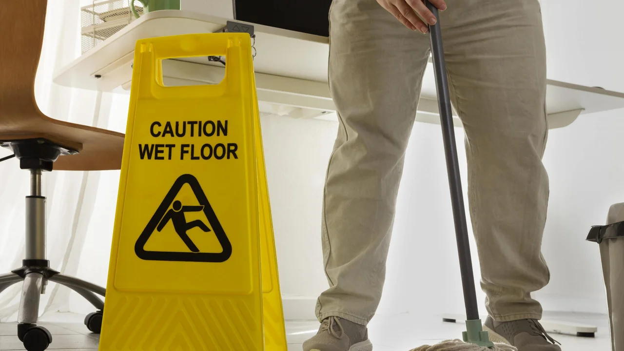 Close up on a plate of mashed potatoes, topped with baked pork chops with cream of mushroom soup, and a side of green beans.