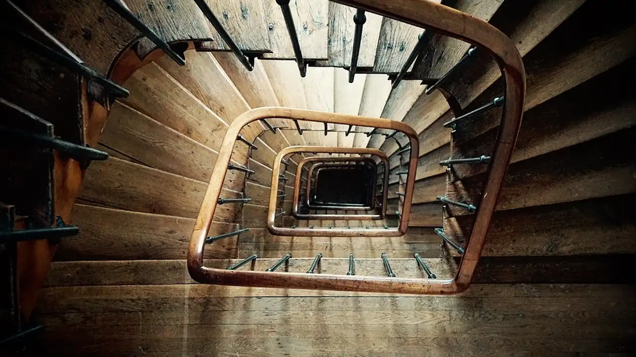 Close up on a plate of mashed potatoes, topped with baked pork chops with cream of mushroom soup, and a side of green beans.